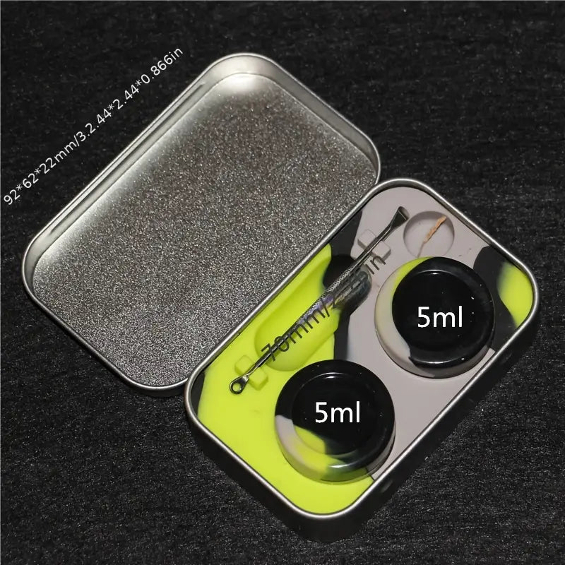 Dabbing Aufbewahrungsbox – Silikonbehälter 5 ml mit Metallcase & Tool