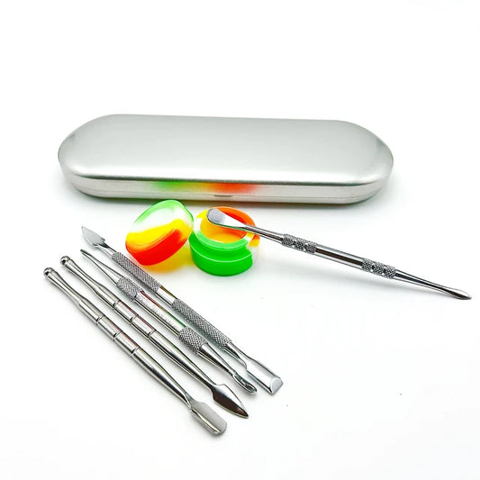 Dabbing Werkzeug Set – 6-teilig mit Silikonbehältern und Metallbox